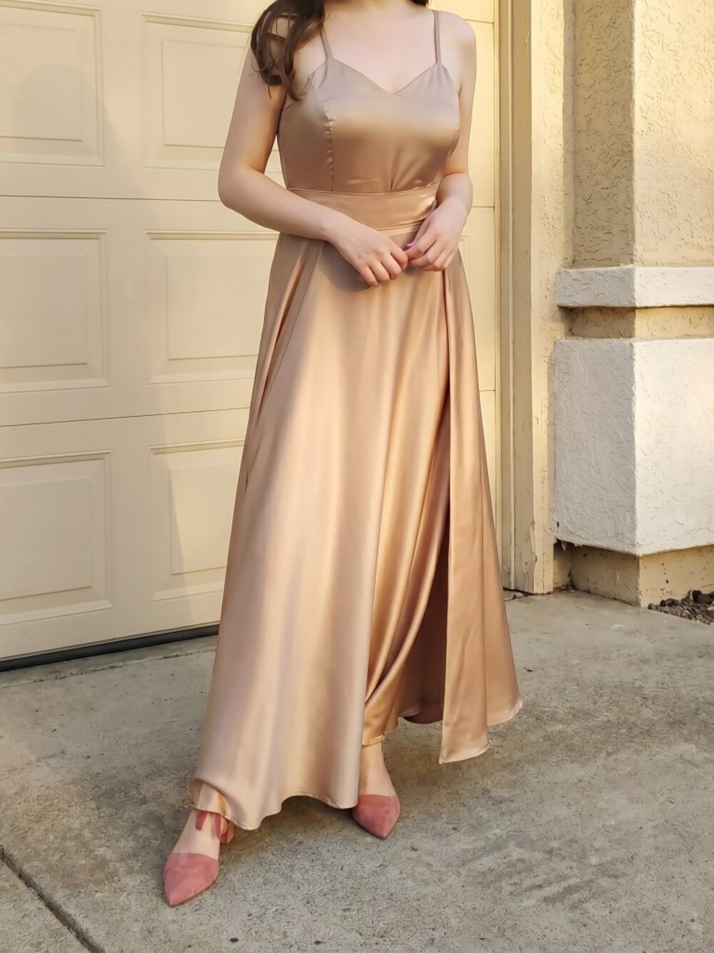 Handmade Mocha Chocolate Satin Evening Dress / Prom / Wedding Dress for Tall